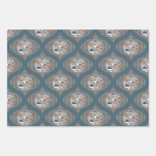 Mocha & Blauwgroen Abstract accent Mandala Retro O Inpakpapier Vel (Voorkant)