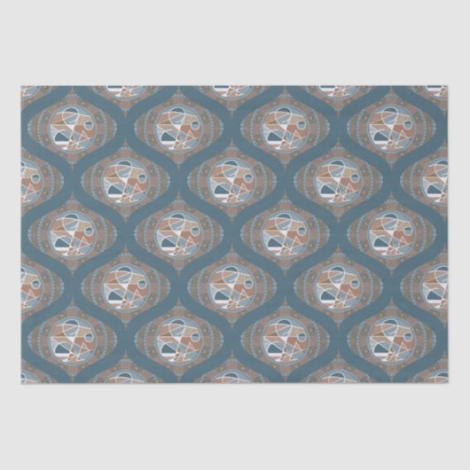 Mocha & Blauwgroen Abstract accent Mandala Retro O Tissuepapier (Voorkant)