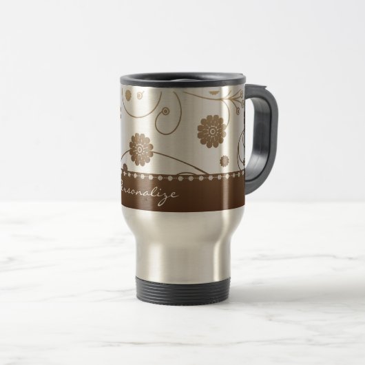 Mocha Bloom Banner Travel Mug Reisbeker (Voorkant rechts)