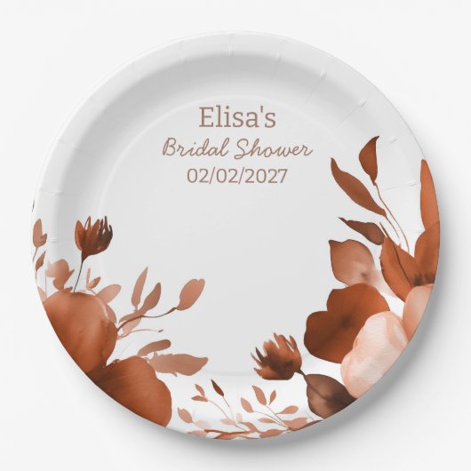 Mocha Blooms Waterverf Custom Vrijgezellenfeest Papieren Bordje (Voorkant)