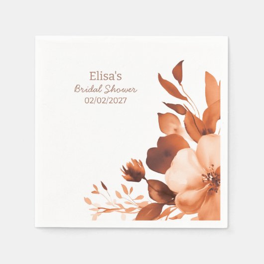 Mocha Blooms Waterverf Custom Vrijgezellenfeest Servet (Voorkant)