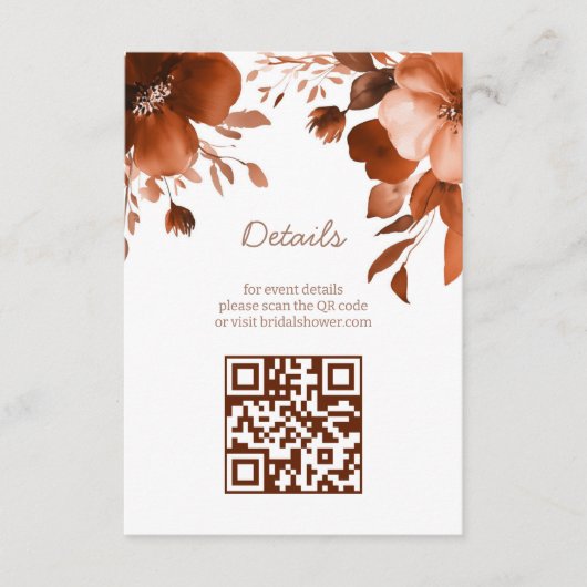Mocha Blooms Waterverf Vrijgezellenfeest CUSTOM QR Informatiekaartje (Voorkant)