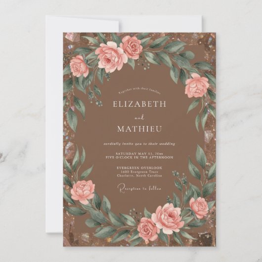 Mocha Blush Watercolor Bruiloft Kaart (Voorkant)