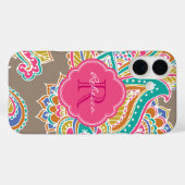 Mocha Bohemian Paisley Custom Monogram Case-Mate iPhone Case (Achterkant (horizontaal))