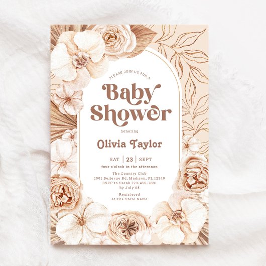Mocha Boho Floral Baby shower Kaart