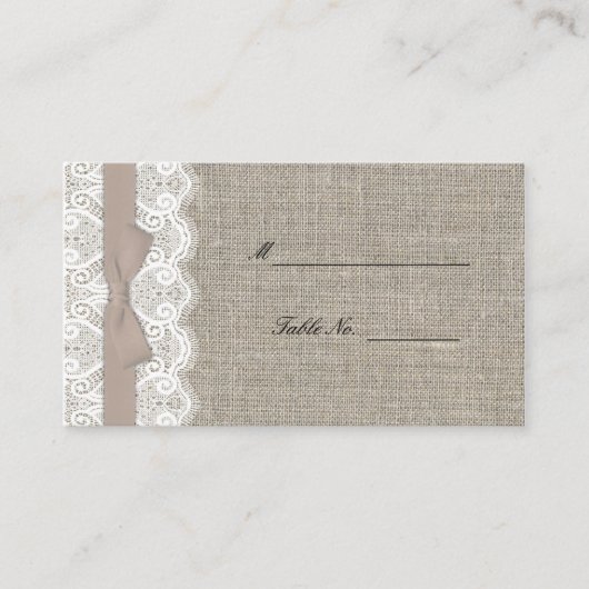 Mocha Bow en Lace Reception Place Card Plaatskaartje (Voorkant)