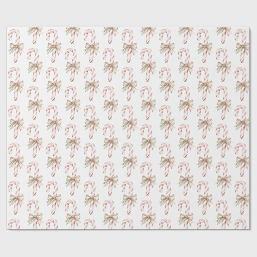Mocha Bow Pink Candy Cane Christmas Cadeaupapier (Vlak)