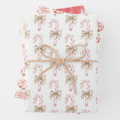 Mocha Bow Pink Candy Cane Christmas Inpakpapier Vel (In situ)