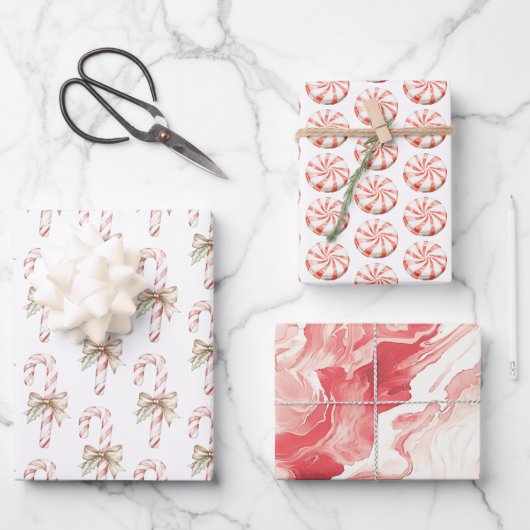Mocha Bow Pink Candy Cane Christmas Inpakpapier Vel (Voorkant)