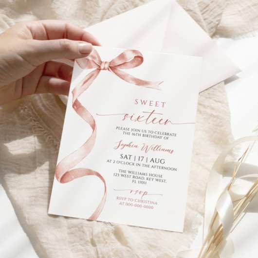 Mocha Bow Sweet 16 Verjaardag Uitnodiging