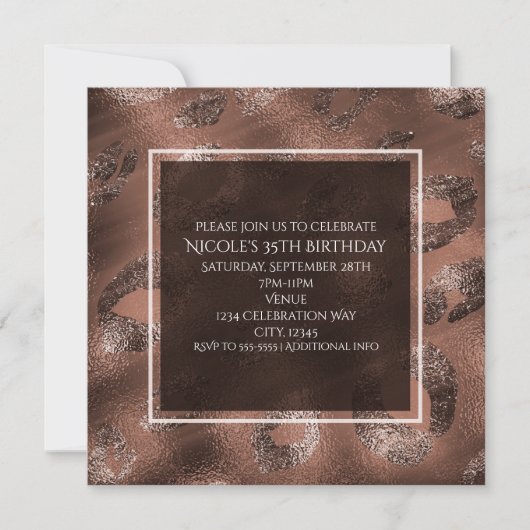 Mocha Bronzen Luipaardprint Uitnodiging voor Feest (Voorkant)
