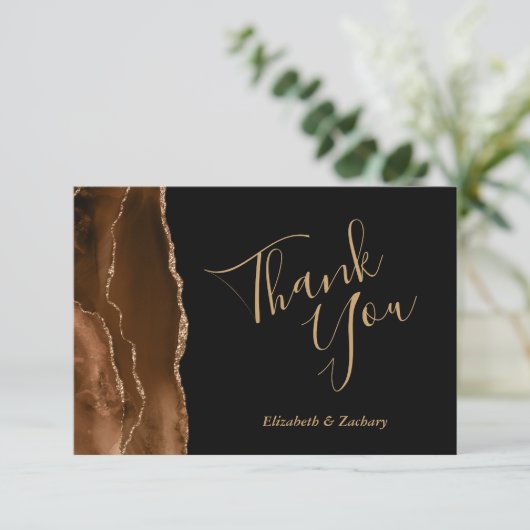 Mocha Brown Agaat Gold Black Wedding Bedankt Kaart (Staand voorkant)