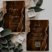 Mocha Brown Agaat Gold Script QR Code Wedding Kaart