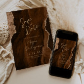 Mocha Brown Agate Script Wedding Save the Date Kaart