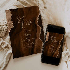 Mocha Brown Agate Script Wedding Save the Date Kaart