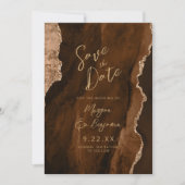Mocha Brown Agate Script Wedding Save the Date Kaart (Voorkant)