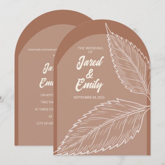 Mocha Brown Arch Style verlaat huwelijksuitnodigin Kaart (Voorkant / Achterkant)