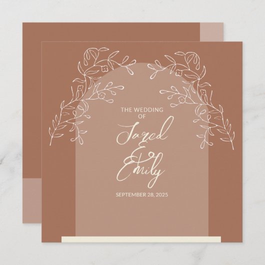 Mocha Brown Arch Wedding Invitation QR-code Kaart (Voorkant / Achterkant)