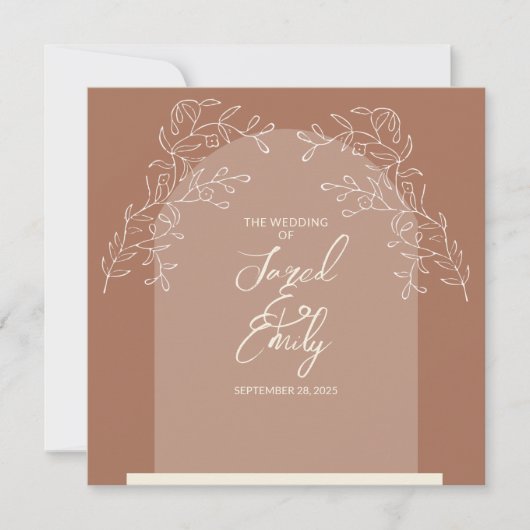 Mocha Brown Arch Wedding Invitation QR-code Kaart (Voorkant)