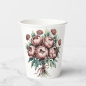 Mocha Brown Blooms Wedding Papieren Bekers (Achterkant)