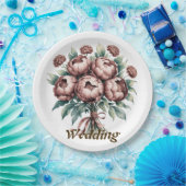 Mocha Brown Blooms Wedding Papieren Bordje (Feest)