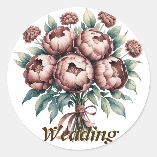 Mocha Brown Blooms Wedding Ronde Sticker (Voorkant)