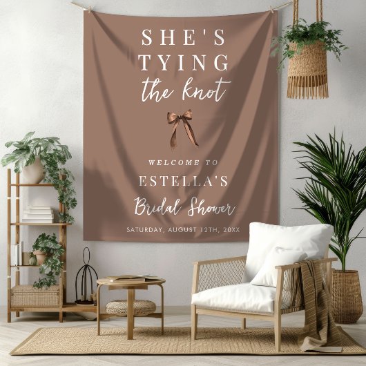 Mocha Brown Bow Bridal Shower Fabric Welcome Sign Wandkleed