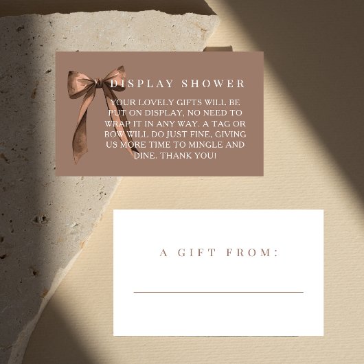 Mocha Brown Bow No Gift Wrap Display Bridal Shower Informatiekaartje