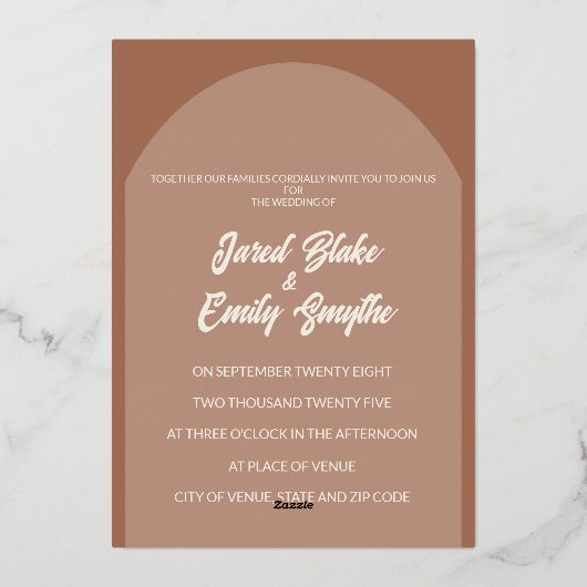 Mocha Brown bruiloft Folie uitnodiging (Achterkant)