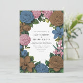 Mocha Brown, Dusty Blue & Soft Pink Floral Wedding Kaart (Staand voorkant)