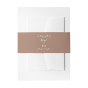 Mocha Brown Elegant Bruiloften Kalligrafie Rustiek Uitnodigingen Wikkel