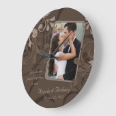 Mocha Brown Floral Persoonlijke foto-sjabloon Grote Klok (Hoek)