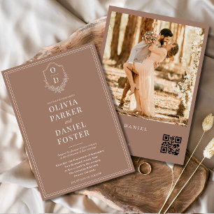 Mocha Brown Foto QR-code Klassieke Rand Trouwdag Kaart