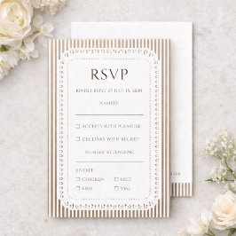 Mocha Brown French Stripe Lace Wedding RSVP Informatiekaartje