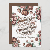 Mocha Brown geschilderd pioen bruiloft dank u kaar Kaart (Voorkant / Achterkant)