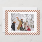 Mocha Brown Gingham Horizontale foto Kerstmis Feestdagenkaart (Voorkant)