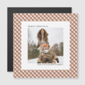 Mocha Brown Gingham Photo Magnet Christmas Card (Voorkant / Achterkant)