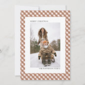 Mocha Brown Gingham Plaid Patroon Foto Kerstmis Feestdagenkaart (Voorkant)