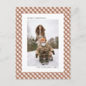 Mocha Brown Gingham Plaid Patroon Foto Kerstmis Feestdagenkaart (Voorkant)