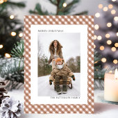 Mocha Brown Gingham Plaid Patroon Foto Kerstmis Feestdagenkaart