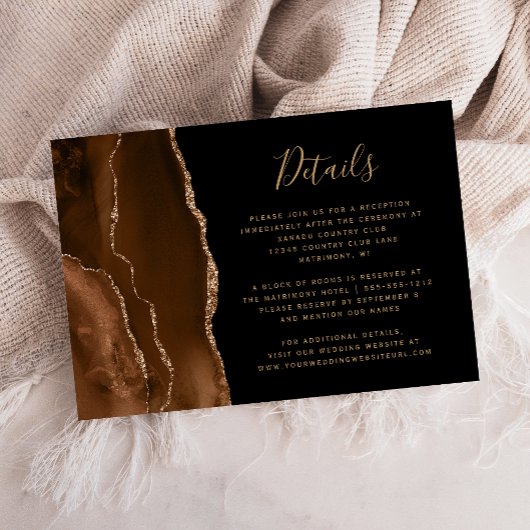 Mocha Brown Gold Agaat Black Wedding Details Informatiekaartje