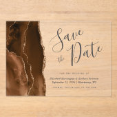 Mocha Brown Gold Agaat Save the Date Kaart Acryl Uitnodigingen (Voorkant)
