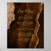 Mocha Brown Gold Agate Script Wedding Bar Menu  Poster (Voorkant)