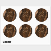 Mocha Brown Gold Agate Script Wedding Ronde Sticker (Vel)