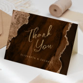 Mocha Brown Gold Agate Script Wedding Thank You Kaart