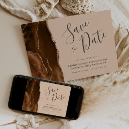 Mocha Brown Gold Agate Tan Save the Date Card Kaart