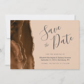Mocha Brown Gold Agate Tan Save the Date Card Kaart (Voorkant)