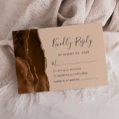 Mocha Brown Gold Agate Tan Wedding RSVP Kaartje