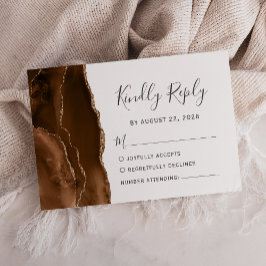 Mocha Brown Gold Agate Wedding RSVP Kaart