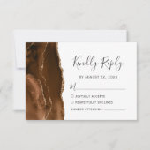 Mocha Brown Gold Agate Wedding RSVP Kaart (Voorkant)